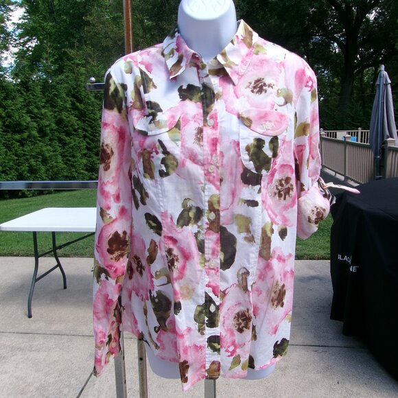 JONES NEW YORK PINK FLORAL BUTTON DOWN SHIRT L - Picture 1 of 1